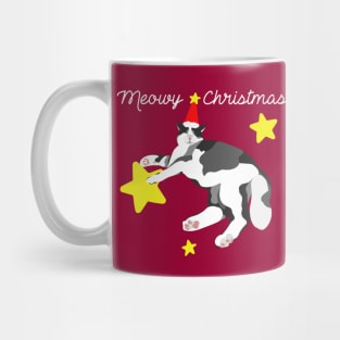 Meowy Christmas Cat with stars Mug